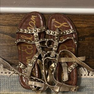 Sam Edelman Brown and Gold Studded Sandals
